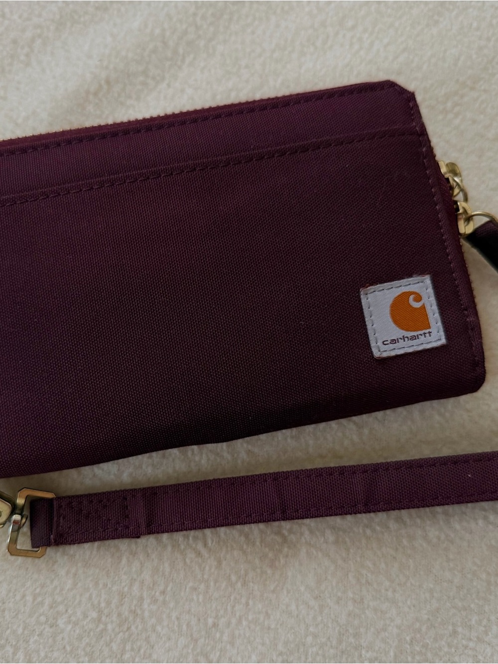 Carhartt Wine Burgundy Canvas Zip Around Long Wallet Clutch Wristlet Strap